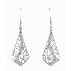Sterling Silver Filigree Kite CZ Dangle Earrings - RE-738